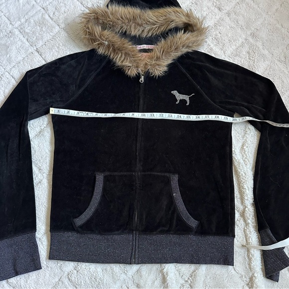 Victoria's Secret PINK | Black and Bling PSU Full Zip Velvet Fur Hoodie | Large - Picture 8 of 9